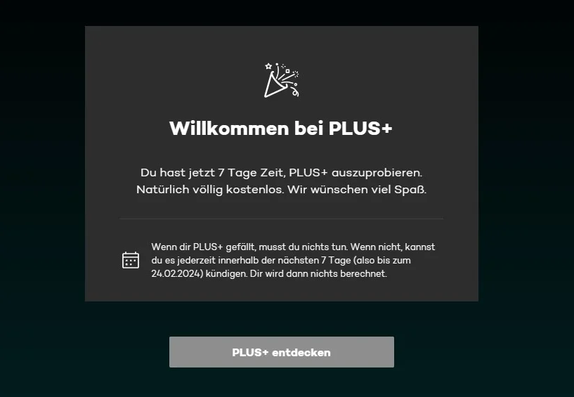 Screenshot kostenloser Test von Joyn